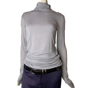 Groceries Turtle Neck Long Sleeve Top Made in LA Lined Thin Organic Minimalist S